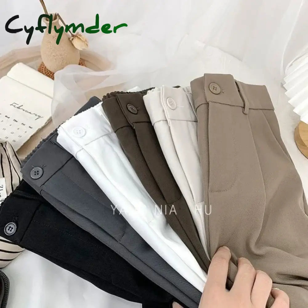 Cyflymder Fashion Elastic High Waist Pants Women Spring Casual Loose Solid Straight Trouser Office
