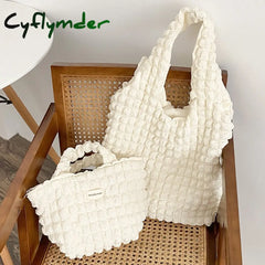 Cyflymder Fashion Fold Cloud Shoulder Bag Soft Portable Causal Tote Bubble Chiffon Polyester