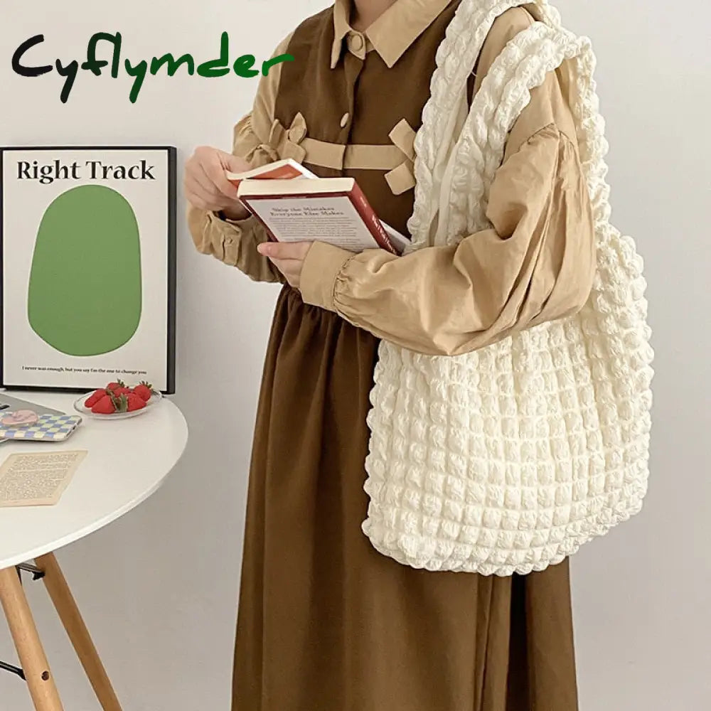 Cyflymder Fashion Fold Cloud Shoulder Bag Soft Portable Causal Tote Bubble Chiffon Polyester