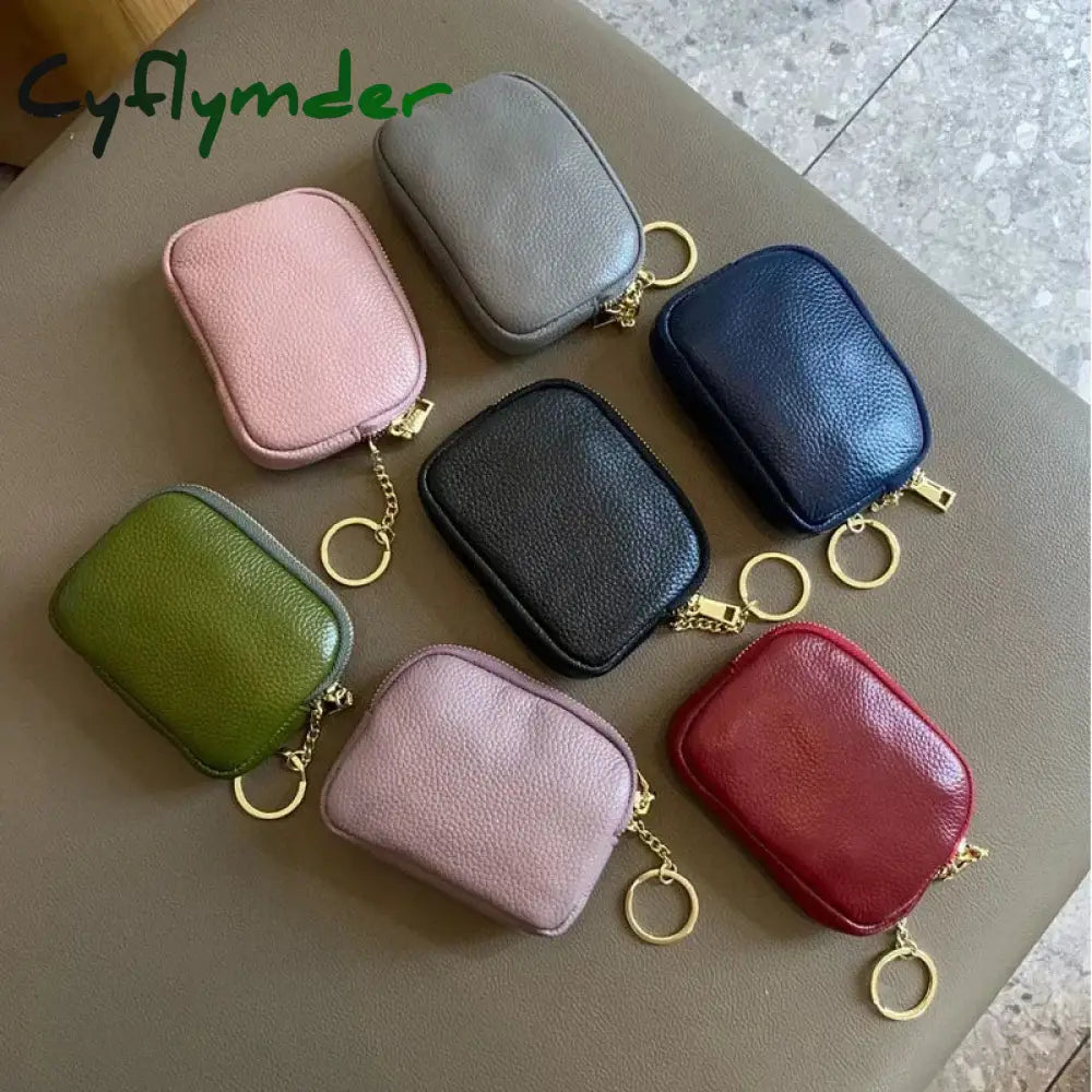 Cyflymder Fashion Genuine Leather Short Women Wallet Clutch Coin Purse Card Holder Organizer Bags Mini Zipper Cute