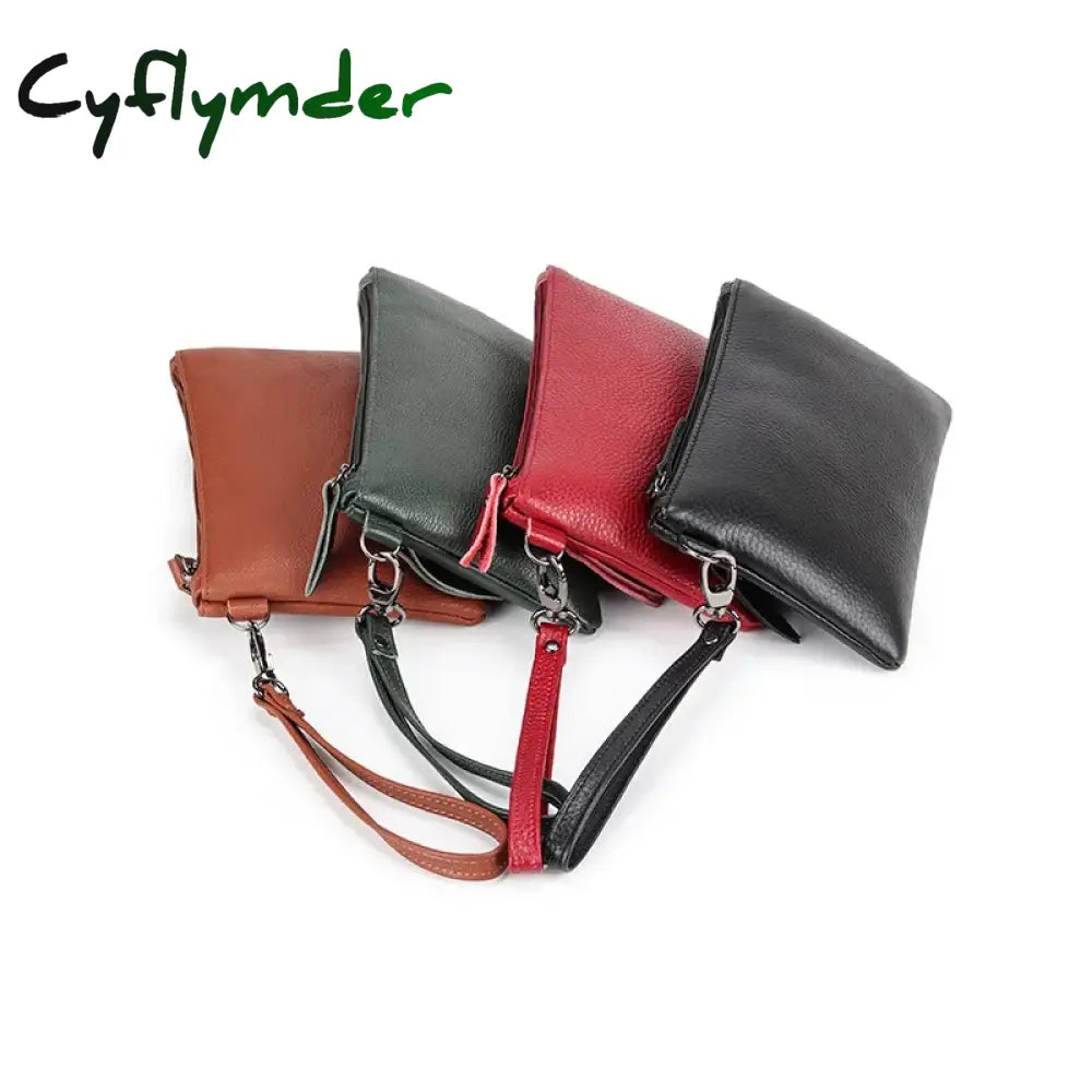 Cyflymder Fashion Genuine Leather Wallets For Women Simple Red Wallet Female Long Coin Purse