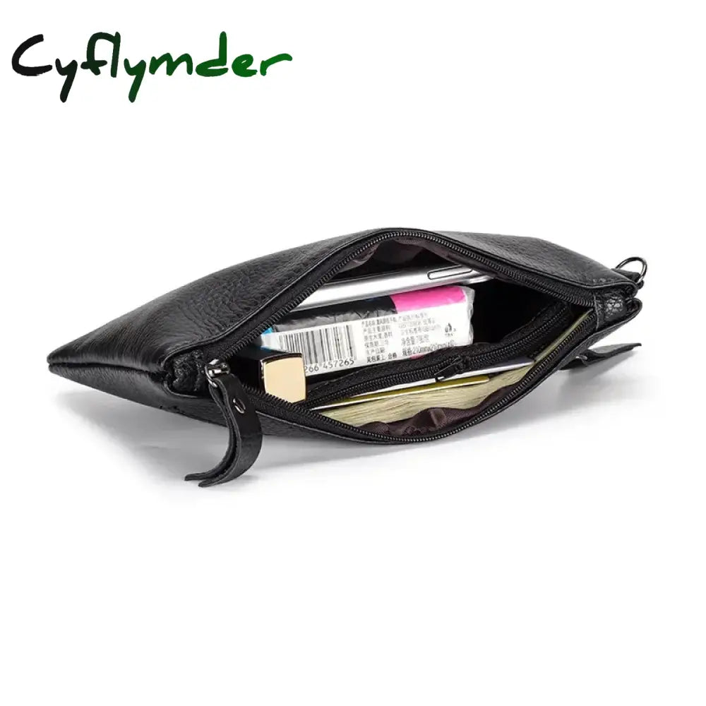 Cyflymder Fashion Genuine Leather Wallets For Women Simple Red Wallet Female Long Coin Purse