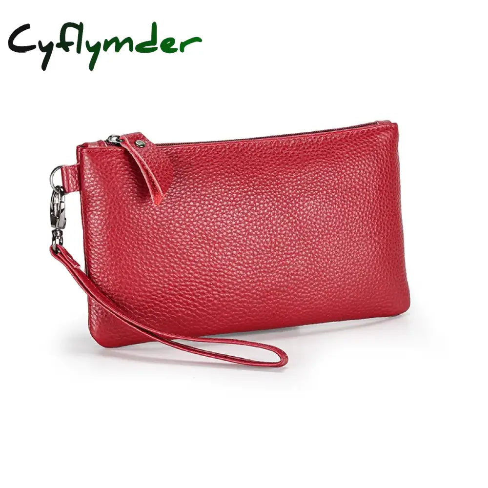 Cyflymder Fashion Genuine Leather Wallets For Women Simple Red Wallet Female Long Coin Purse