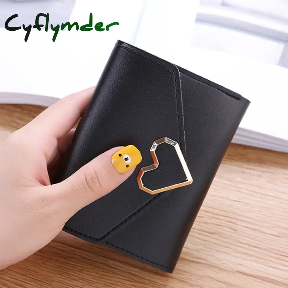 Cyflymder Fashion Heart Hasp Women Short Wallet Coin Pouch Solid Color Large Capacity Credit Card Holder Card Wallets