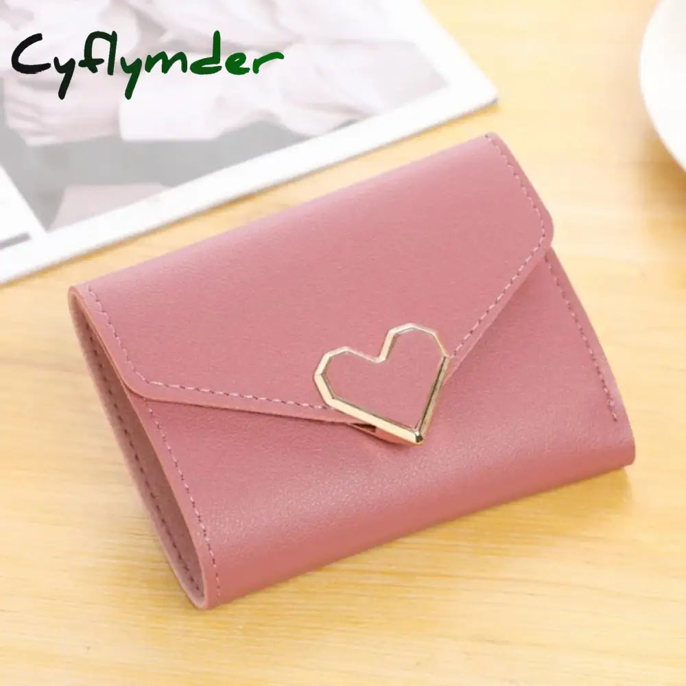 Cyflymder Fashion Heart Hasp Women Short Wallet Coin Pouch Solid Color Large Capacity Credit Card Holder Card Wallets