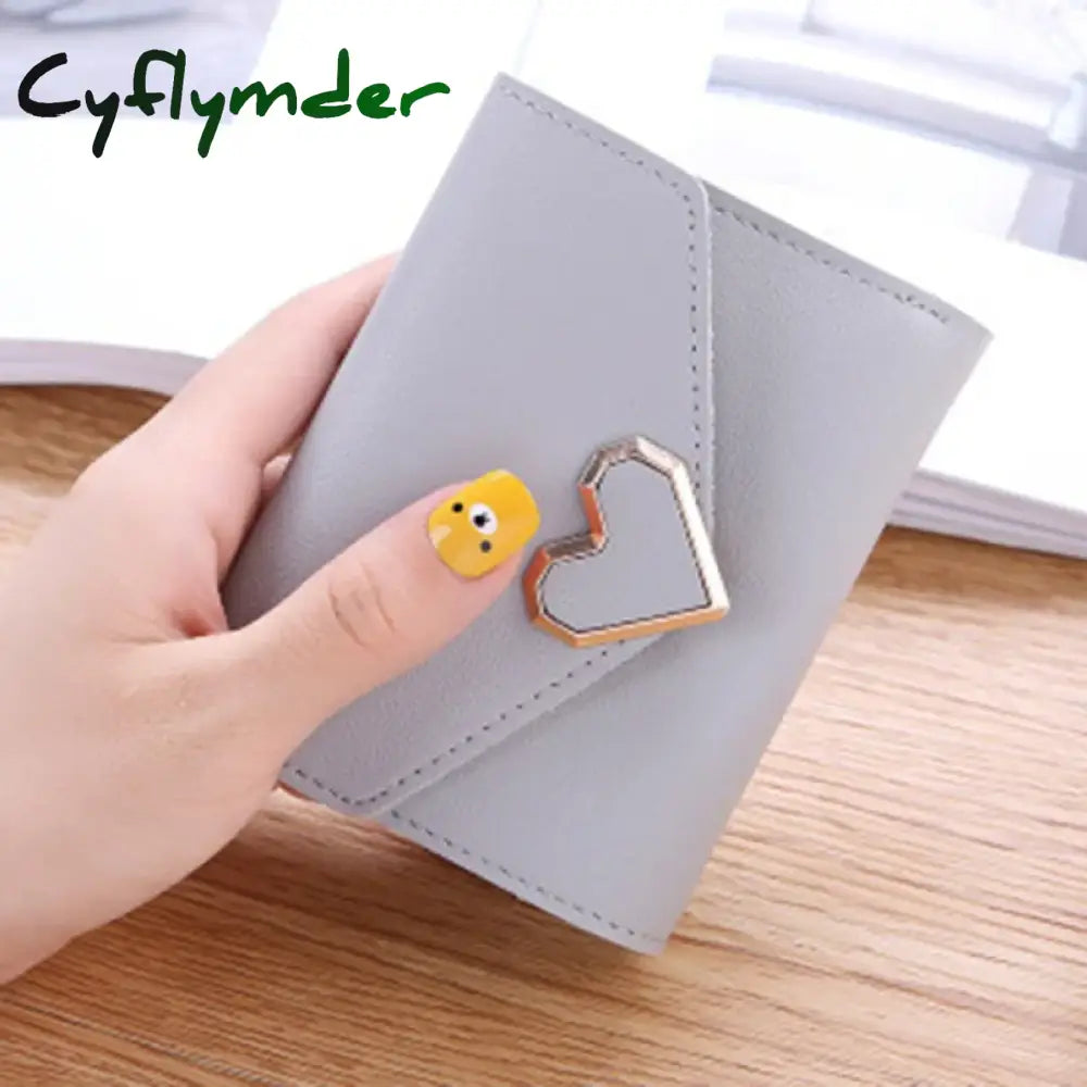 Cyflymder Fashion Heart Hasp Women Short Wallet Coin Pouch Solid Color Large Capacity Credit Card Holder Card Wallets