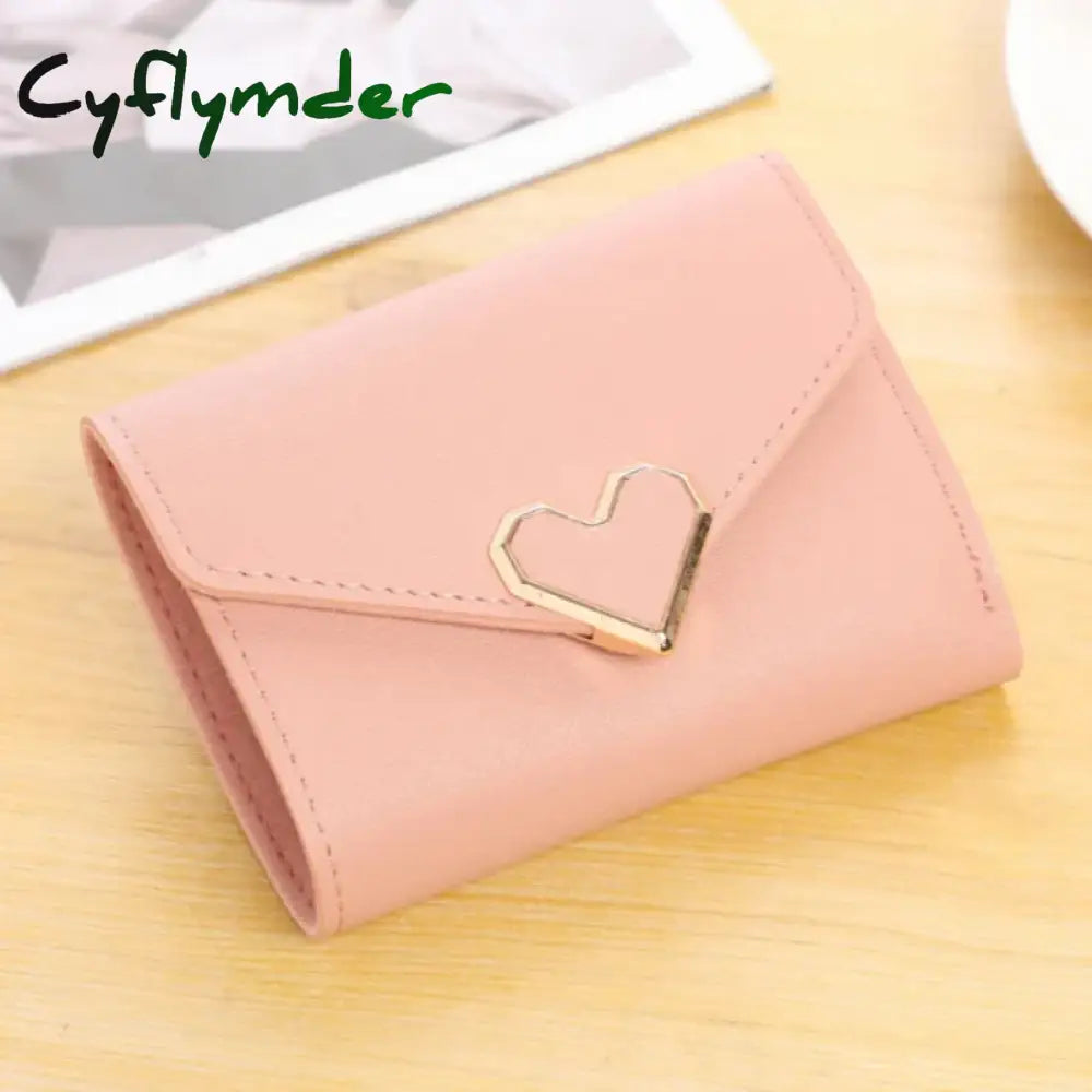 Cyflymder Fashion Heart Hasp Women Short Wallet Coin Pouch Solid Color Large Capacity Credit Card Holder Card Wallets