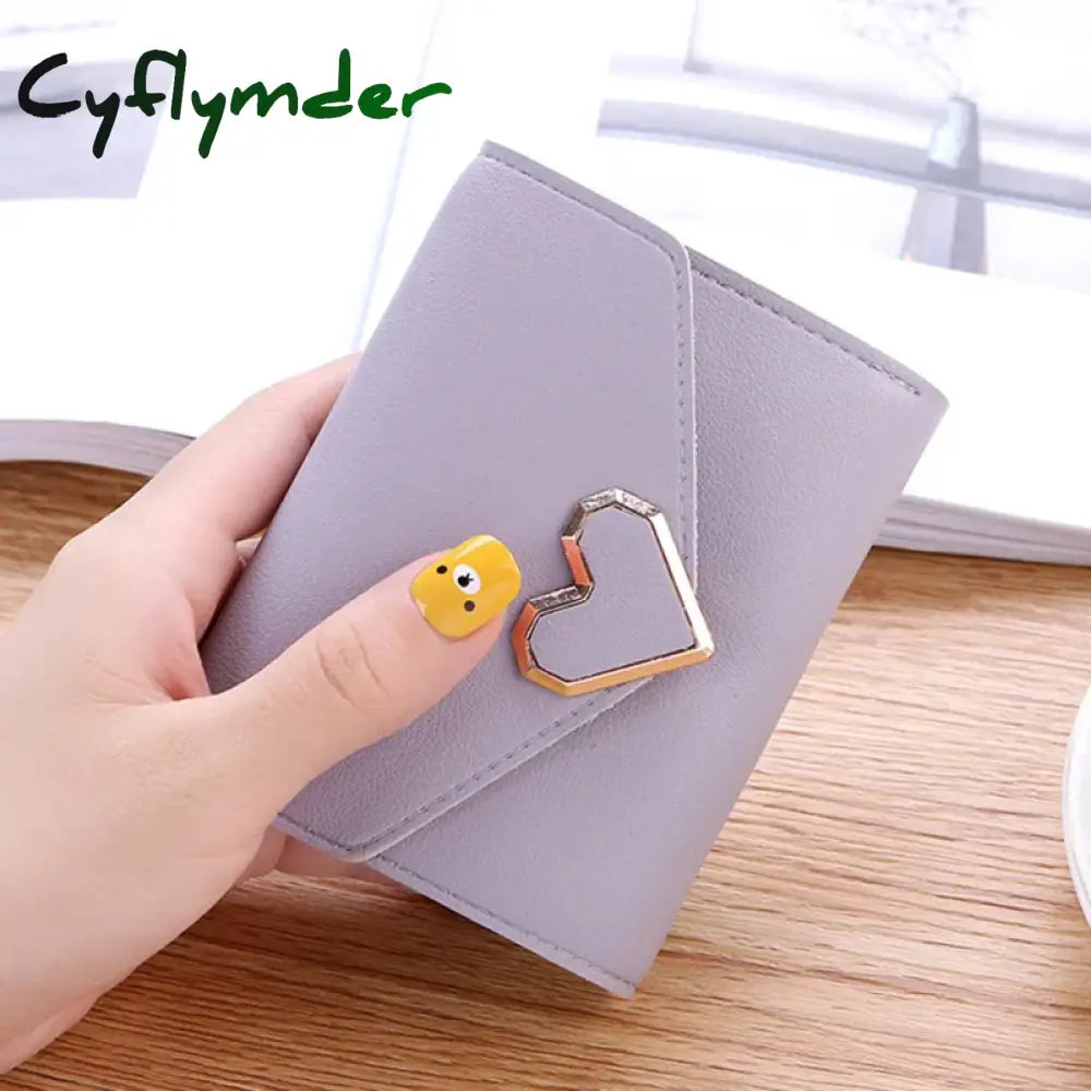 Cyflymder Fashion Heart Hasp Women Short Wallet Coin Pouch Solid Color Large Capacity Credit Card Holder Card Wallets