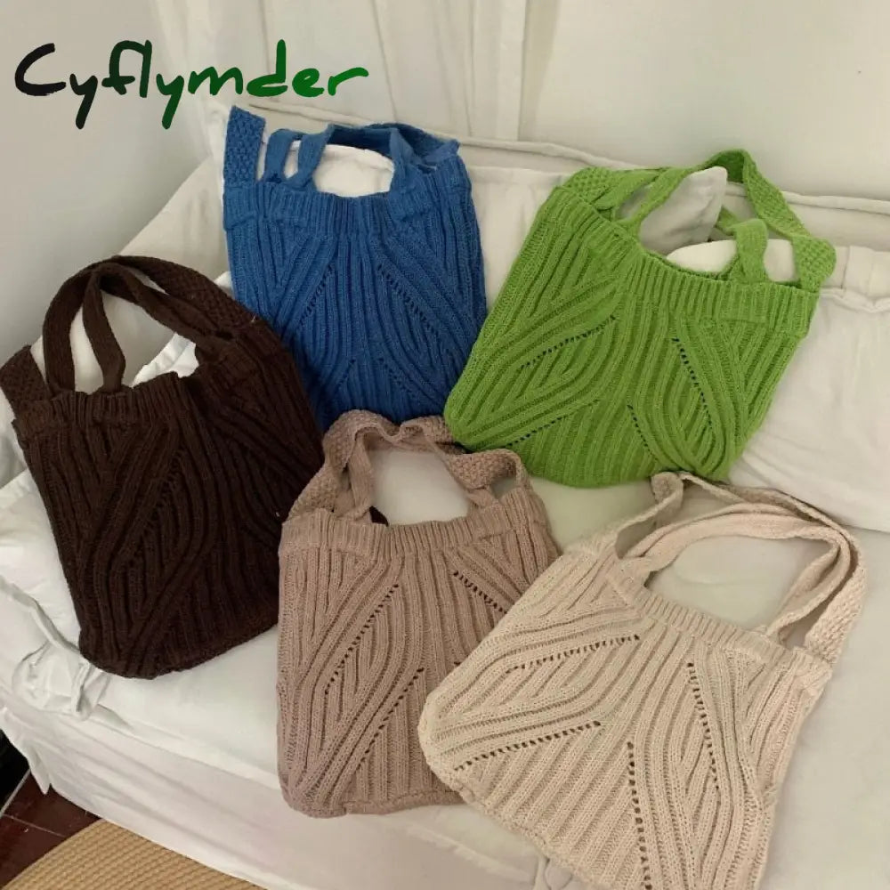 Cyflymder Fashion Knitted Shoulder Bags For Women Large Capacity Crossbody Ladies Weave Casual