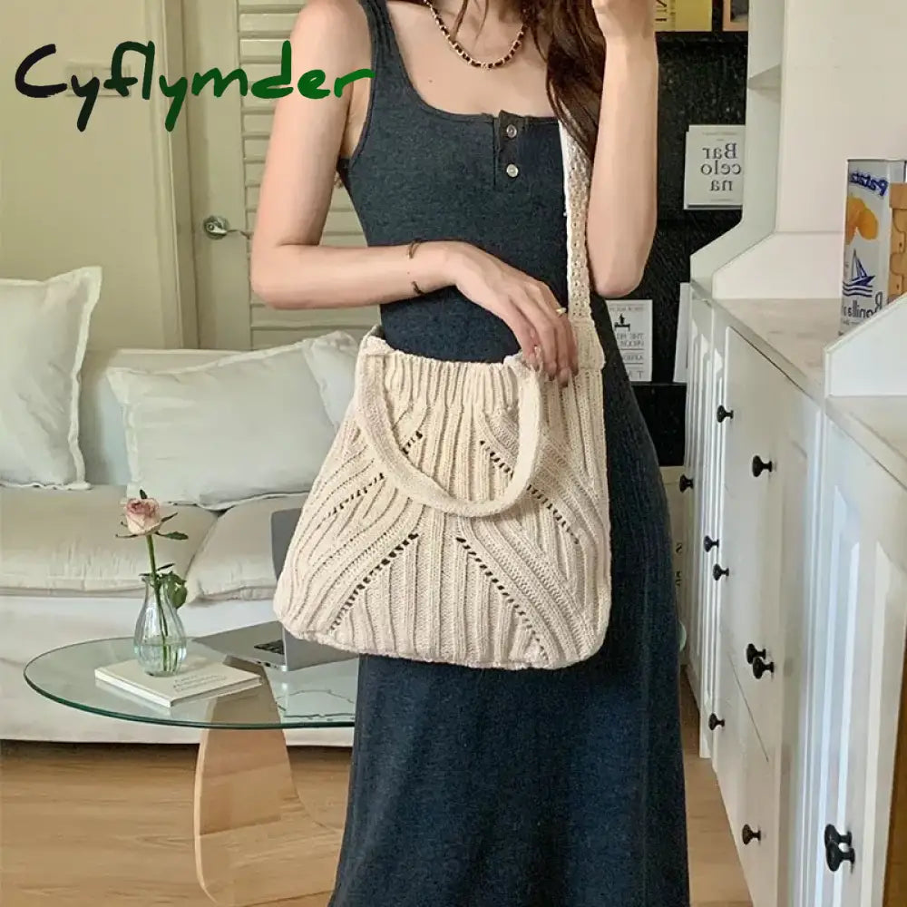 Cyflymder Fashion Knitted Shoulder Bags For Women Large Capacity Crossbody Ladies Weave Casual