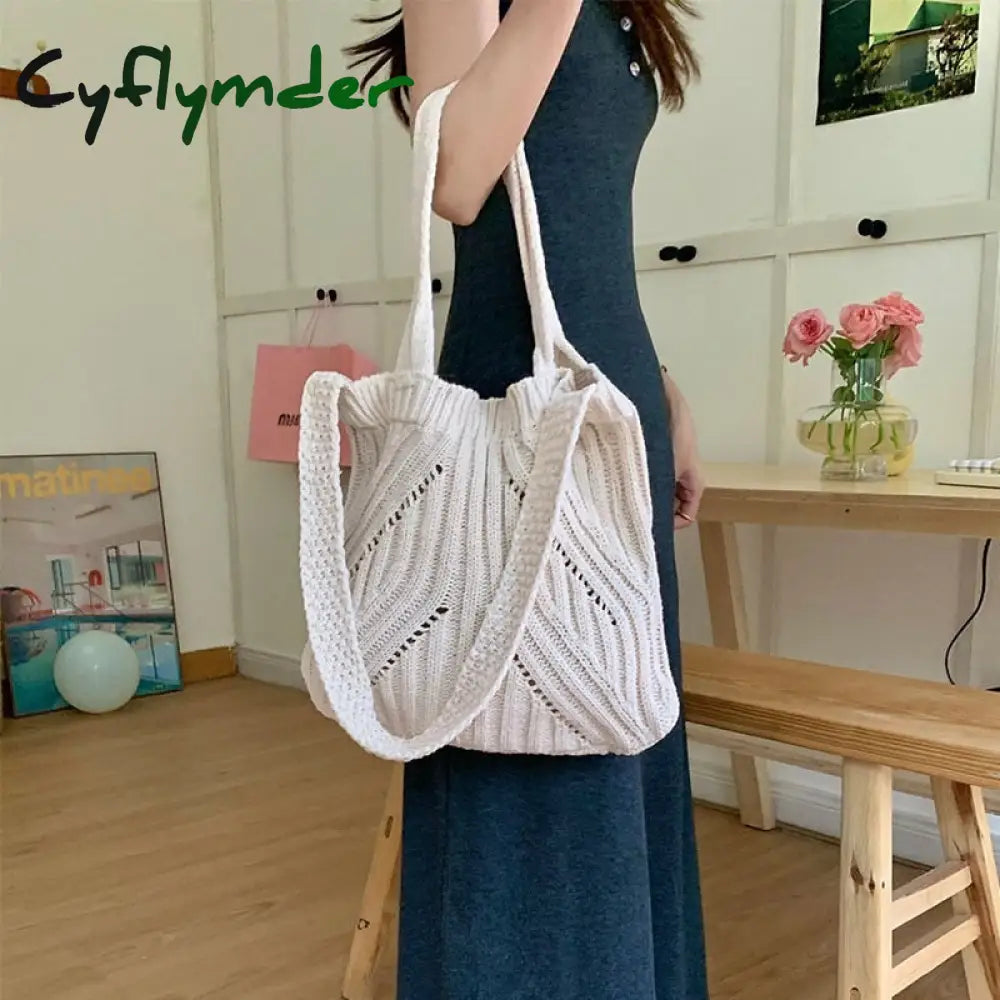 Cyflymder Fashion Knitted Shoulder Bags For Women Large Capacity Crossbody Ladies Weave Casual