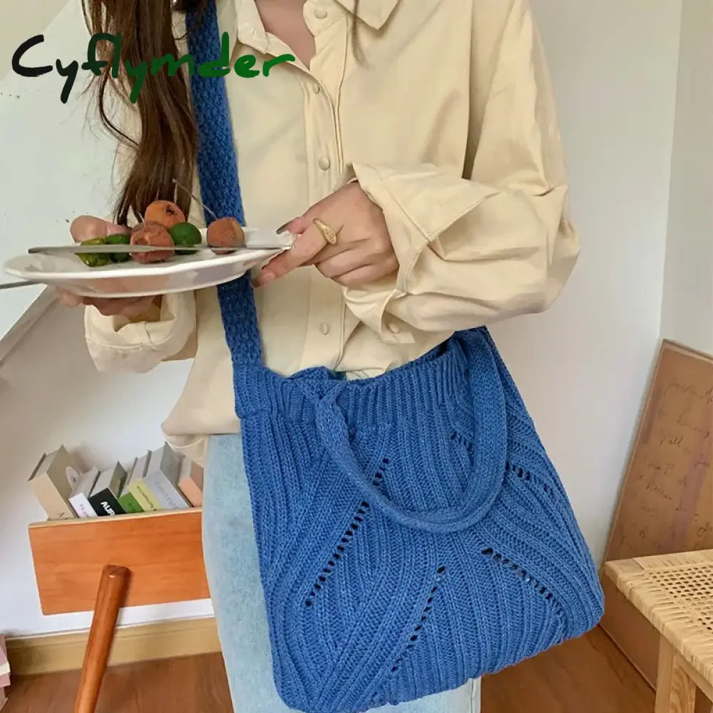 Cyflymder Fashion Knitted Shoulder Bags For Women Large Capacity Crossbody Ladies Weave Casual