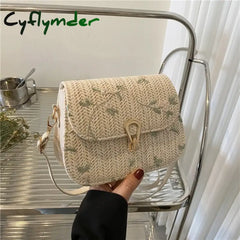 Cyflymder Fashion Lace Flower Shoulder Crossbody Bag Straw Summer Beach Shopper Ladies Handmade