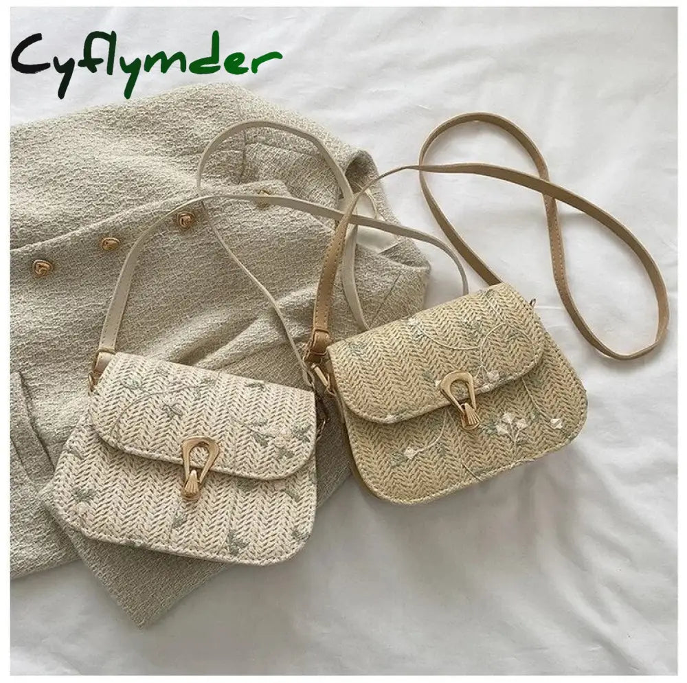 Cyflymder Fashion Lace Flower Shoulder Crossbody Bag Straw Summer Beach Shopper Ladies Handmade