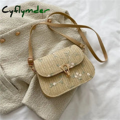 Cyflymder Fashion Lace Flower Shoulder Crossbody Bag Straw Summer Beach Shopper Ladies Handmade