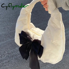 Cyflymder Fashion Ladies Hobos Handbags Large Tote Bow Purse Solid Color Women’s Underarm Bags