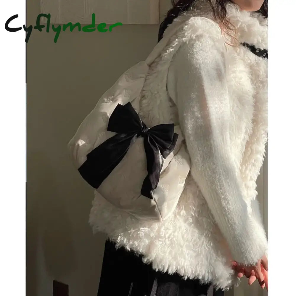 Cyflymder Fashion Ladies Hobos Handbags Large Tote Bow Purse Solid Color Women’s Underarm Bags