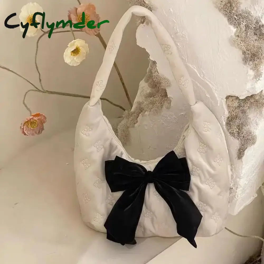 Cyflymder Fashion Ladies Hobos Handbags Large Tote Bow Purse Solid Color Women’s Underarm Bags