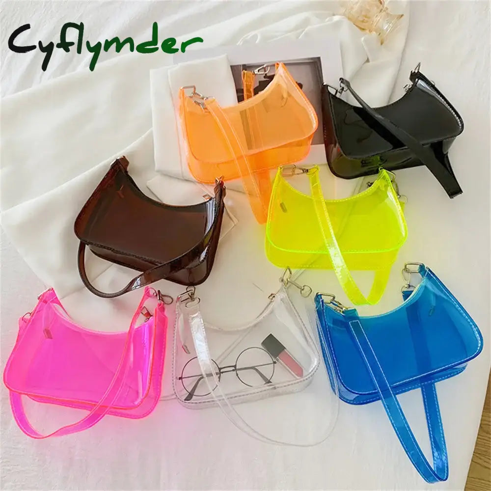 Cyflymder Fashion Ladies Jelly Candy Color Clear Underarm Bag Women Casual Handbags Purse Mobile