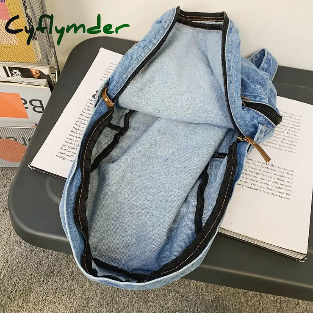 Cyflymder Fashion Ladies Soft Canvas School Backpack Trendy Denim Boy Girl Travel Student Bag Male