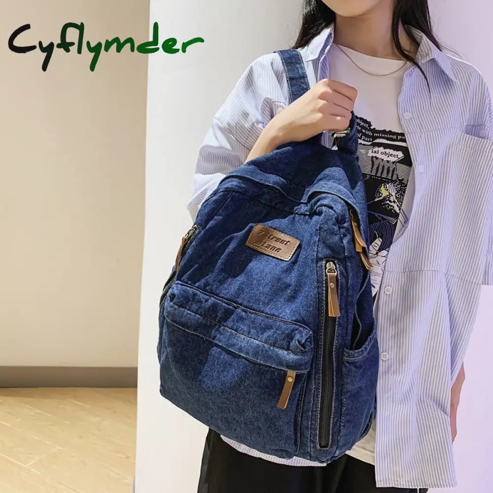 Cyflymder Fashion Ladies Soft Canvas School Backpack Trendy Denim Boy Girl Travel Student Bag Male