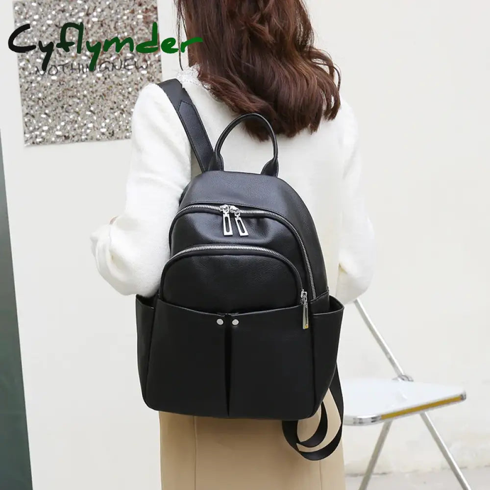 Cyflymder Fashion Leather Women Backpack Soft Large Backpacks Female High Capacity School Bags For