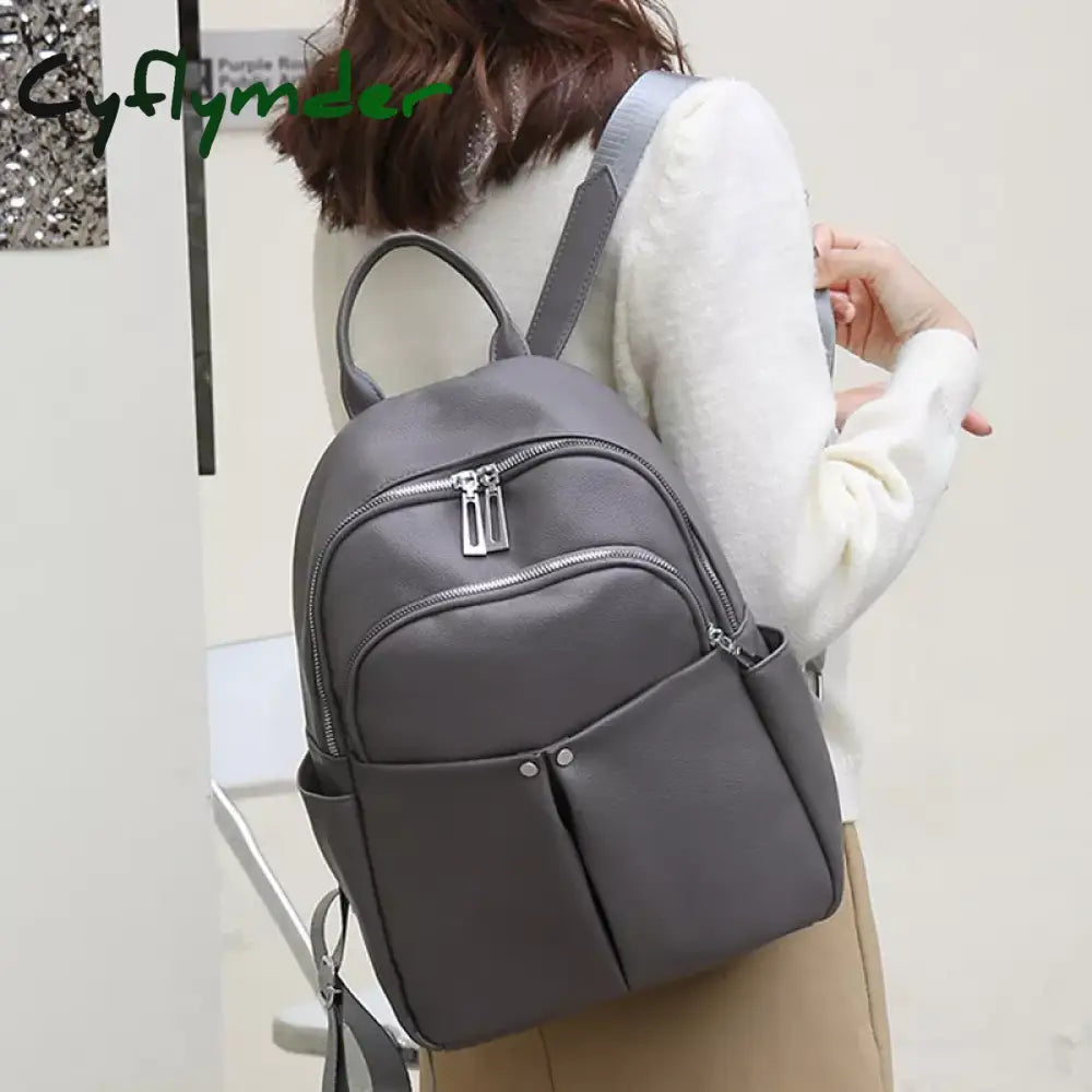 Cyflymder Fashion Leather Women Backpack Soft Large Backpacks Female High Capacity School Bags For