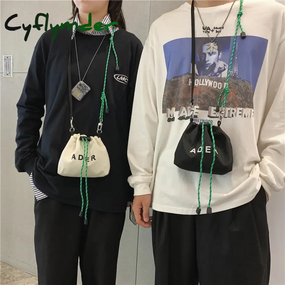 Cyflymder Fashion Letter Printing Mini Crossbody Bag For Women Black White Canvas Couple Small