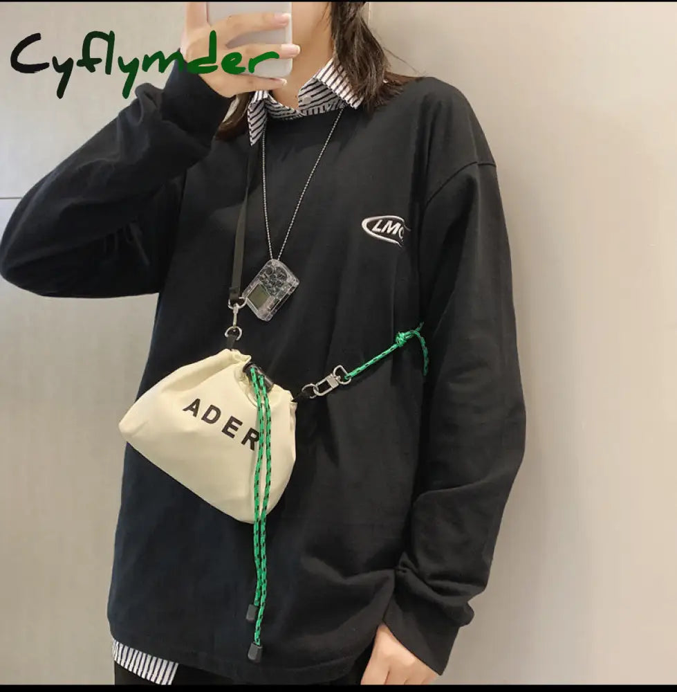 Cyflymder Fashion Letter Printing Mini Crossbody Bag For Women Black White Canvas Couple Small