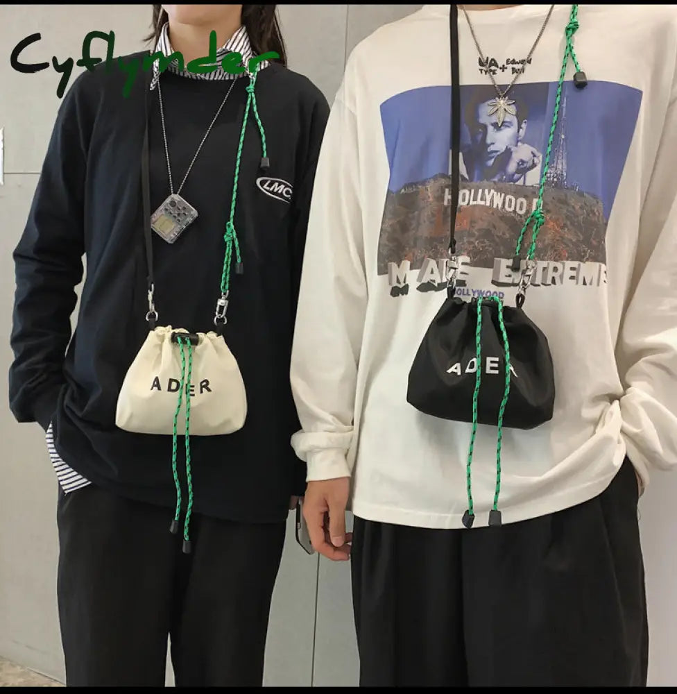 Cyflymder Fashion Letter Printing Mini Crossbody Bag For Women Black White Canvas Couple Small