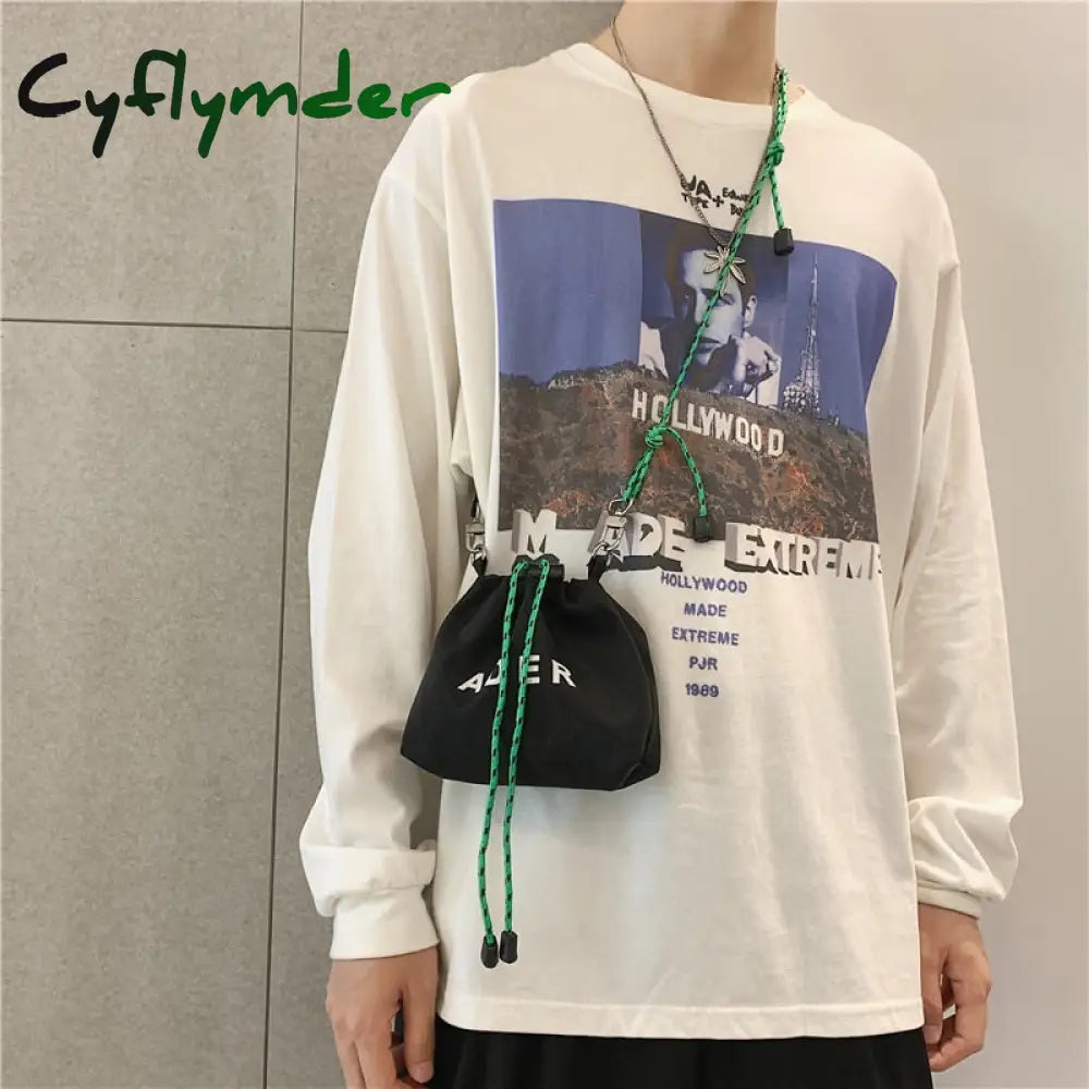 Cyflymder Fashion Letter Printing Mini Crossbody Bag For Women Black White Canvas Couple Small