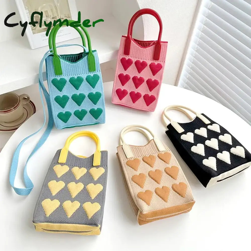 Cyflymder Fashion Love Knitted Handbag Crossbody Bags Korean Female Woven Tote Messenger Bag Women