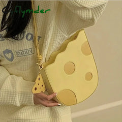 Cyflymder Fashion Lovely Cheese Shape Women Shoulder Bag Yellow Pu Leather Girls Underarm Bags