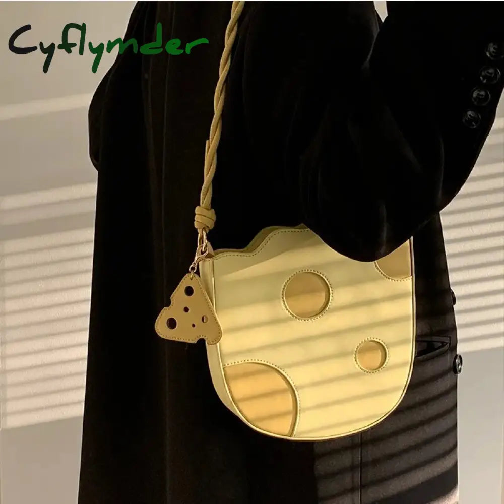 Cyflymder Fashion Lovely Cheese Shape Women Shoulder Bag Yellow Pu Leather Girls Underarm Bags