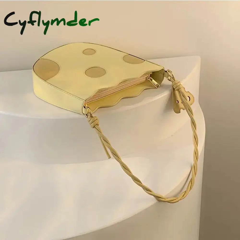 Cyflymder Fashion Lovely Cheese Shape Women Shoulder Bag Yellow Pu Leather Girls Underarm Bags