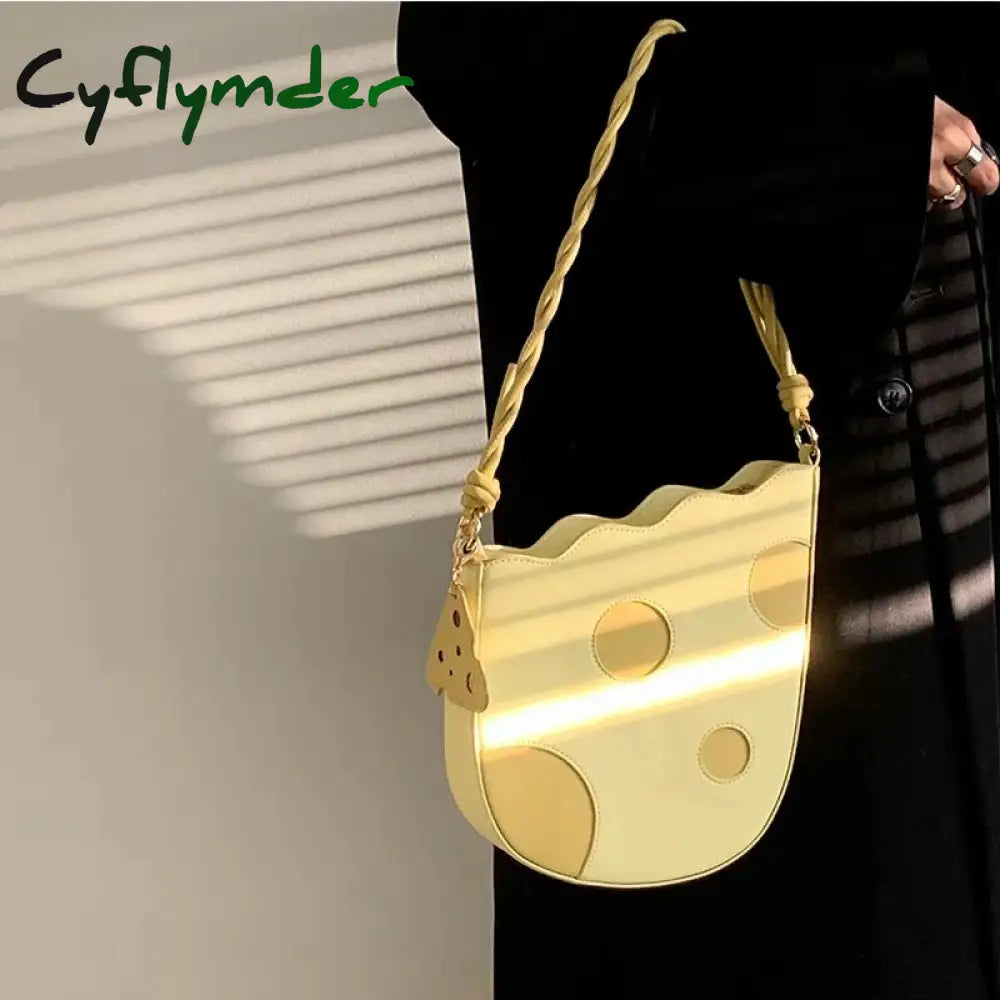 Cyflymder Fashion Lovely Cheese Shape Women Shoulder Bag Yellow Pu Leather Girls Underarm Bags