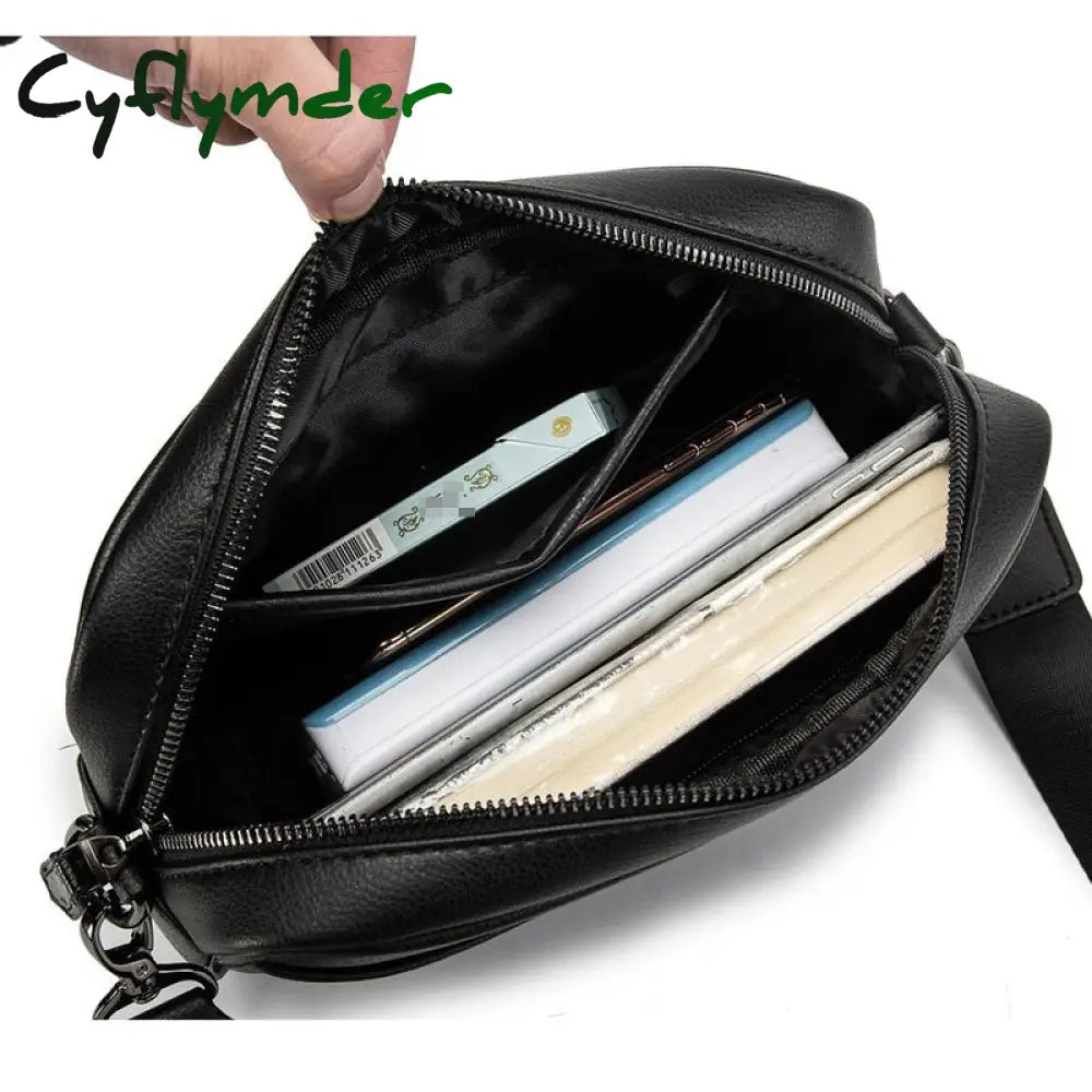 Cyflymder Fashion Luxury Men’s Crossbody Bag Business Pu Leather Shoulder Bags Men Solid Flap