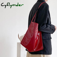 Cyflymder Fashion Patent Leather Women Shoulder Bags Vintage Female Casual Tote Handbags Large