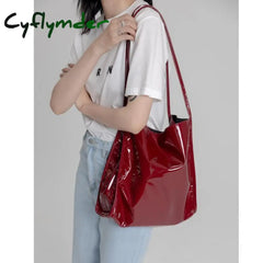 Cyflymder Fashion Patent Leather Women Shoulder Bags Vintage Female Casual Tote Handbags Large