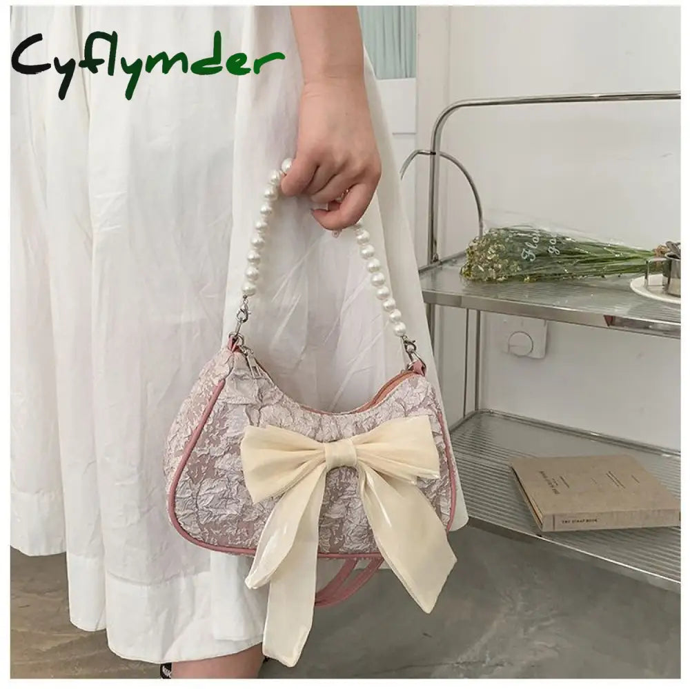 Cyflymder Fashion Pearl Chains Design Female Shoulder Messenger Bag Sweet Bow Ladies Crossbody Bags