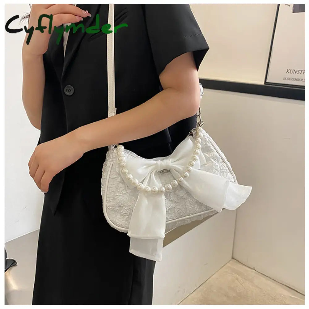 Cyflymder Fashion Pearl Chains Design Female Shoulder Messenger Bag Sweet Bow Ladies Crossbody Bags