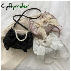 Cyflymder Fashion Pearl Chains Design Female Shoulder Messenger Bag Sweet Bow Ladies Crossbody Bags