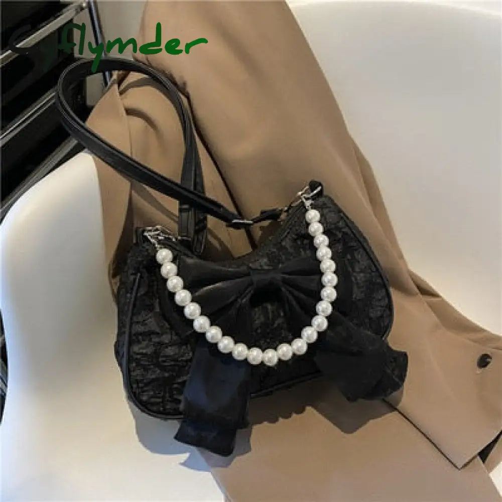 Cyflymder Fashion Pearl Chains Design Female Shoulder Messenger Bag Sweet Bow Ladies Crossbody Bags