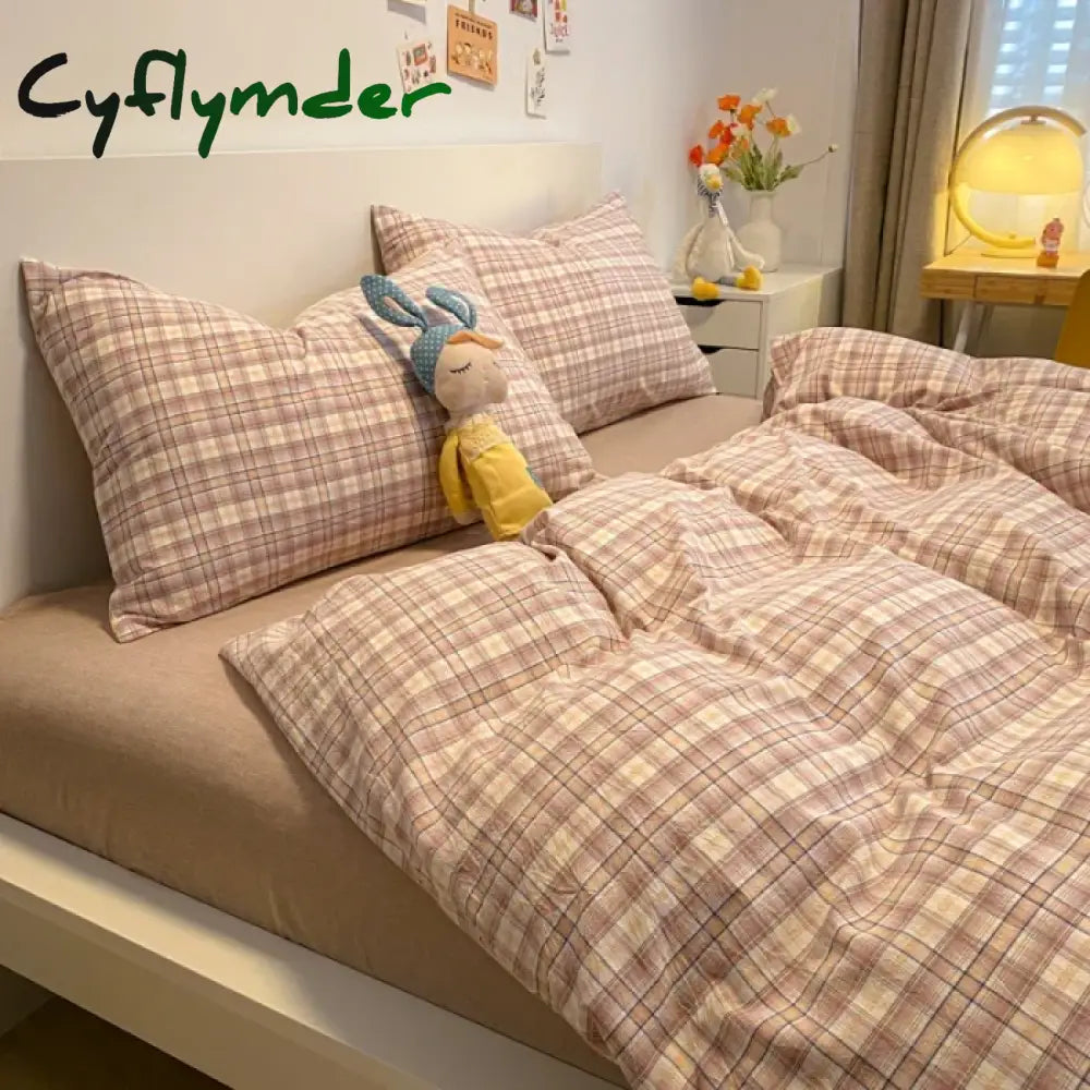 Cyflymder Fashion Plaid Bedding Set 100% Cotton Duvet Cover Set Home Textiles Nordic Bed Sheet Queen King Quilt Cover
