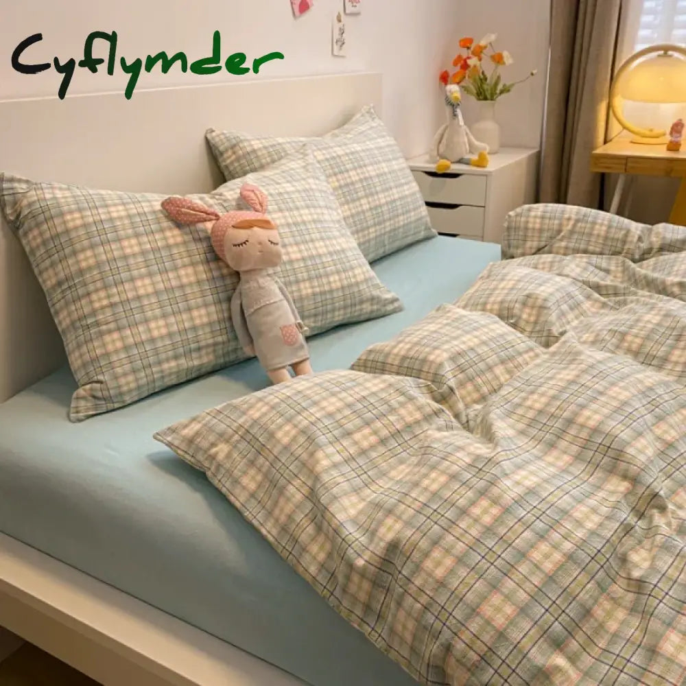 Cyflymder Fashion Plaid Bedding Set 100% Cotton Duvet Cover Set Home Textiles Nordic Bed Sheet Queen King Quilt Cover