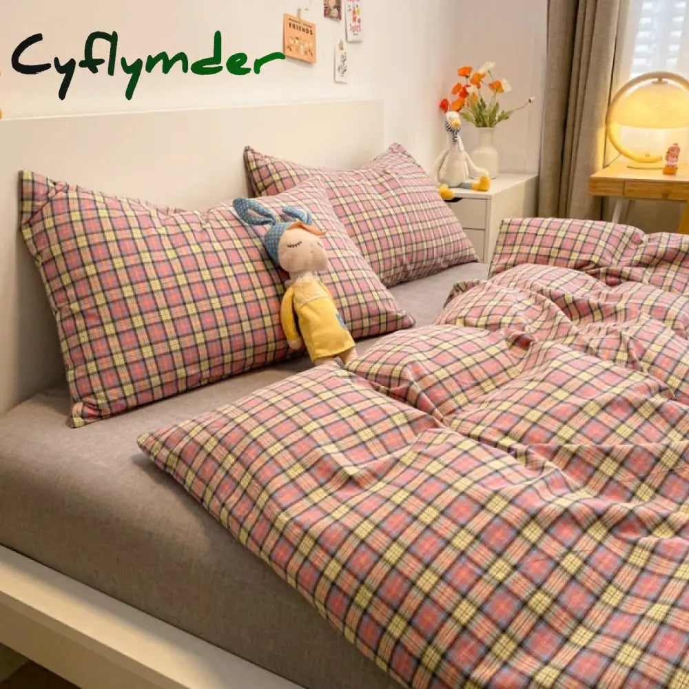 Cyflymder Fashion Plaid Bedding Set 100% Cotton Duvet Cover Set Home Textiles Nordic Bed Sheet Queen King Quilt Cover