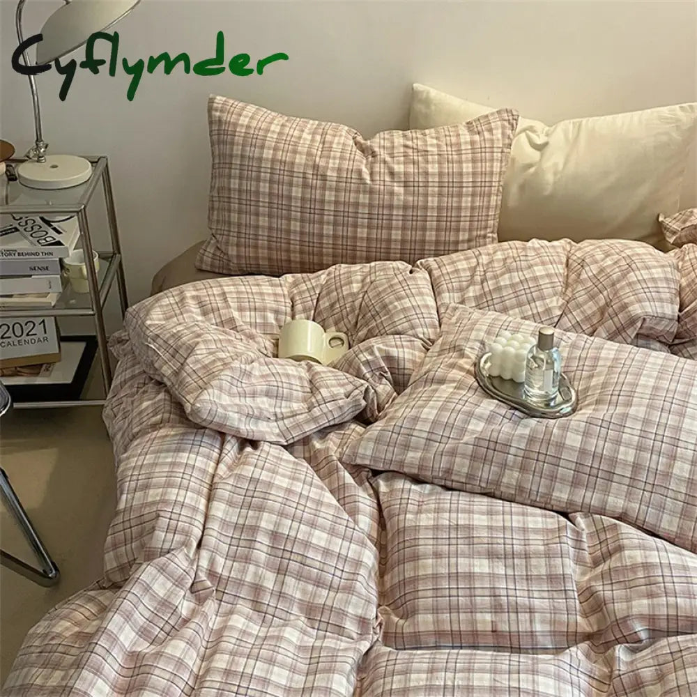 Cyflymder Fashion Plaid Bedding Set 100% Cotton Duvet Cover Set Home Textiles Nordic Bed Sheet Queen King Quilt Cover