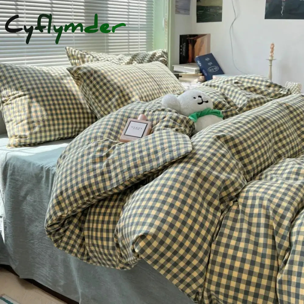 Cyflymder Fashion Plaid Bedding Set 100% Cotton Duvet Cover Set Home Textiles Nordic Bed Sheet Queen King Quilt Cover