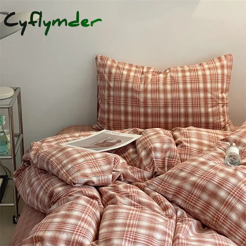 Cyflymder Fashion Plaid Bedding Set 100% Cotton Duvet Cover Set Home Textiles Nordic Bed Sheet Queen King Quilt Cover