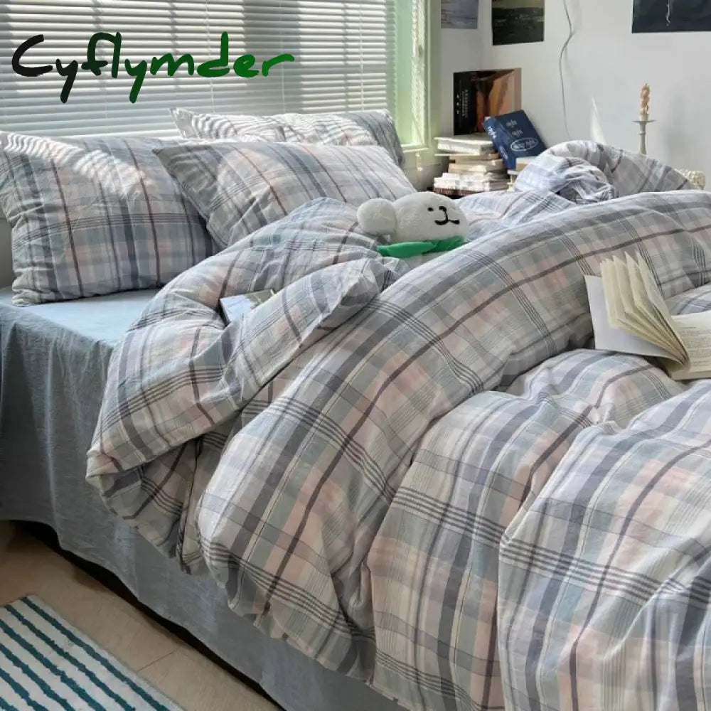 Cyflymder Fashion Plaid Bedding Set 100% Cotton Duvet Cover Set Home Textiles Nordic Bed Sheet Queen King Quilt Cover